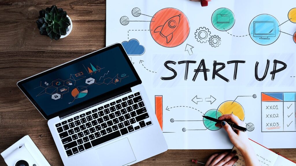 Startup business laptop workspace with affordable laptops for startup business