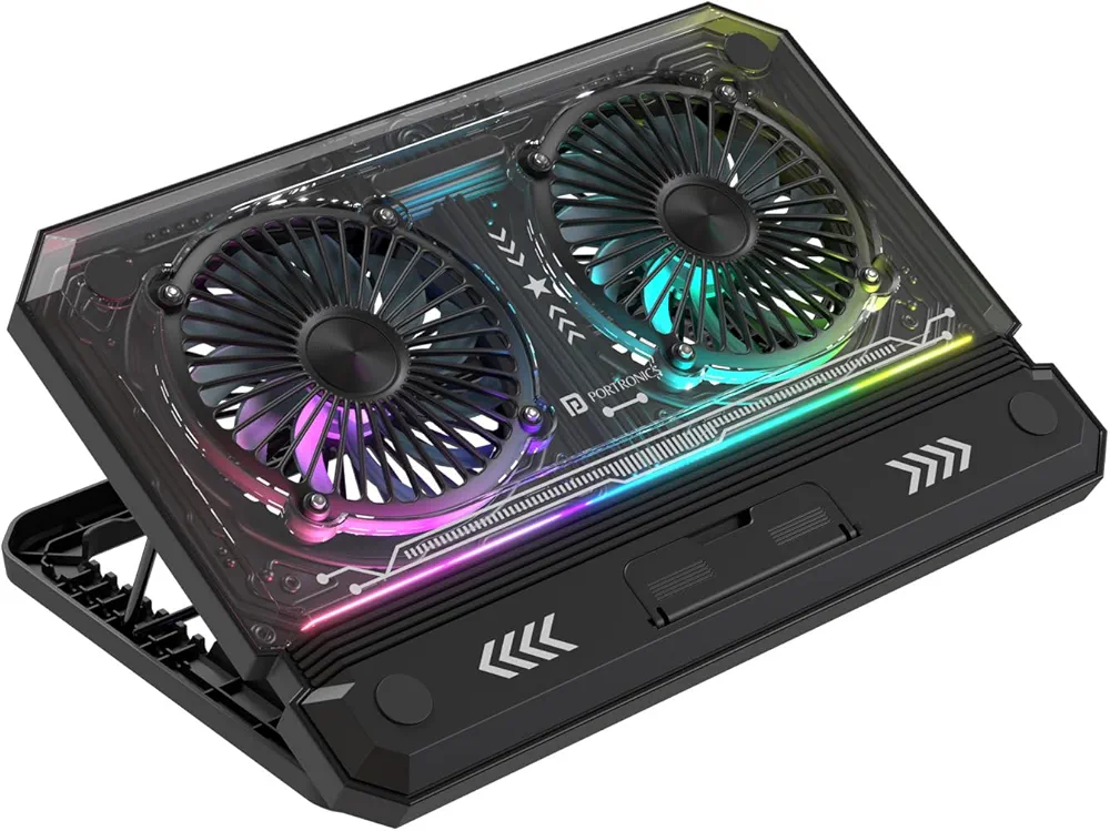 Laptop cooling pad with dual fans and RGB lights for better laptop cooling