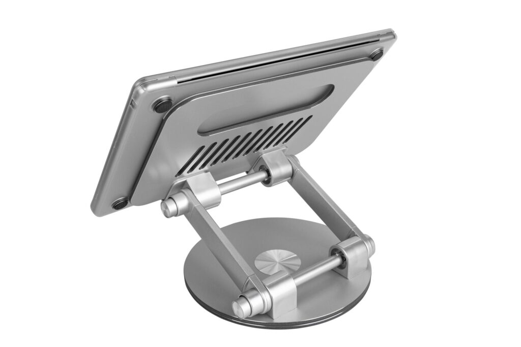 Adjustable laptop stand raising laptop for better posture and cooling