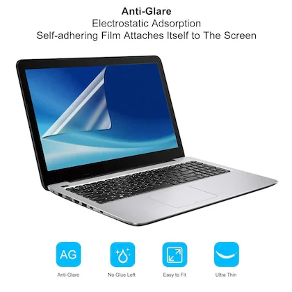 Anti-glare laptop screen protector film installed on laptop display