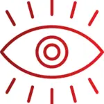 Eye icon with focus lines representing visibility, monitoring, analytics, and online presence